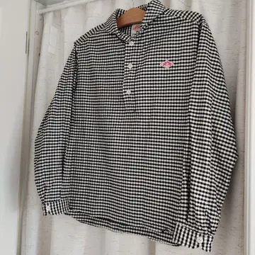 사이즈 38 단톤 깅엄 체크 긴팔 셔츠 둥근 카라 블라우스