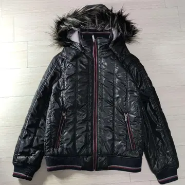 Y2K 00s Archive 퍼 블랙 다운 자켓 시크 스타일 광택