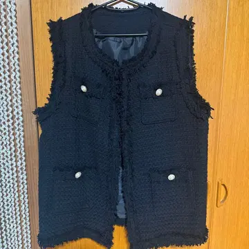 prose verse 검은색 프린지 트위드 베스트