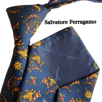 Salvatore Ferragamo 페라가모 넥타이 네이비 금 동물 패턴