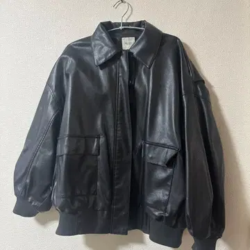 빈티지 스타일 인조 가죽 블루종