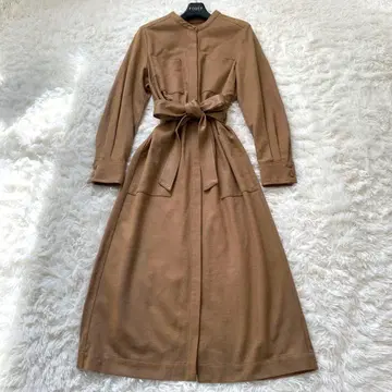 인기 아나이 울 저지 가죽 콤비 롱 원피스 카멜