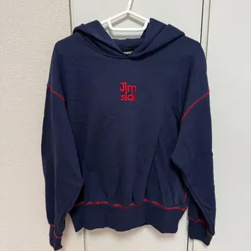 [ 미사용 ] JIMWAG 후드 부착 후드티 네이비