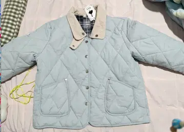 스카이블루 퀼팅 자켓 코듀로이 옷깃