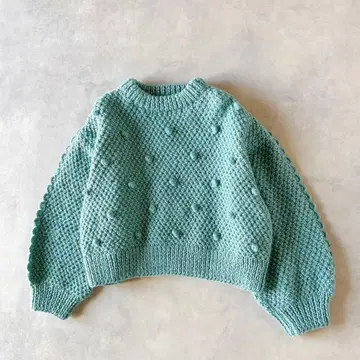 새상품급 차일드우먼 네팔제 모 100% 핸드 니트 그린