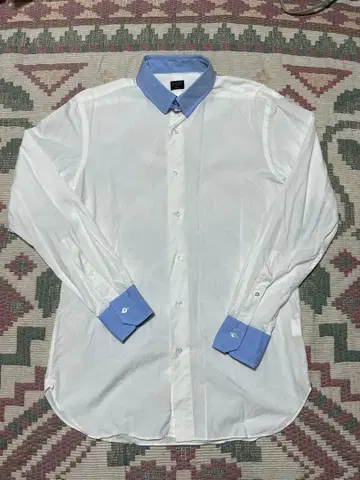 새상품급 EDIFICE 탭 칼라 긴팔 셔츠 화이트/블루 40 에디피스