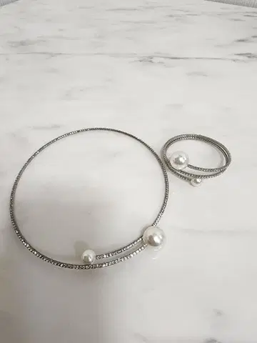 펄과 스톤의 초커 팔찌 세트 프리 사이즈