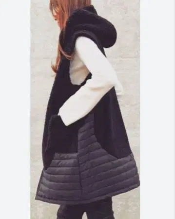 Yi.Ru Yuan / 보아 절개 퀼팅 롱 베스트 / 블랙 / F