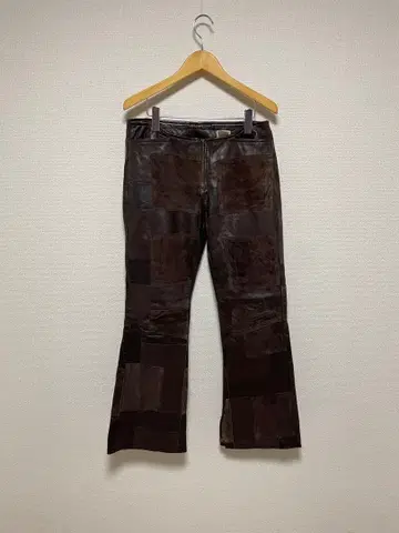 90s 00s 굿 레귤러 패치워크 가죽 플레어 팬츠