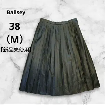 [ 미사용 새상품 ] Ballsey 보르지 블랙 플리츠 미디 스커트 가죽