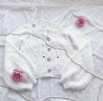 MA*RS 하트 버튼 편개 샤기 니트 ( 화이트 )