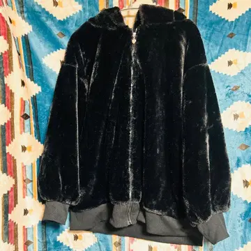 [ 새상품급 ] 토끼 귀 후드 부착 블랙 퍼 점퍼 M 사이즈