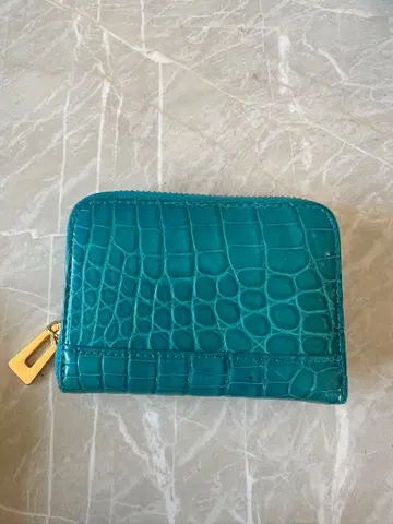 터콰이즈 접이식 지갑 합성 피혁