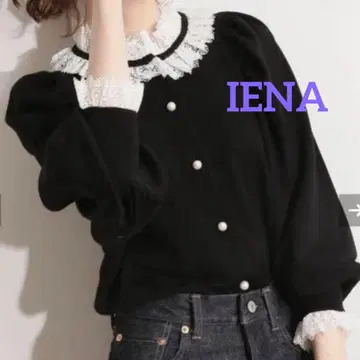 새상품급 이에나 라부르클 바이컬러 레이스 가디건 블랙