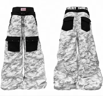 DETW 류 화이트 카모플라쥬 더티 워시 데님 팬츠 와이드 팬츠 y2k