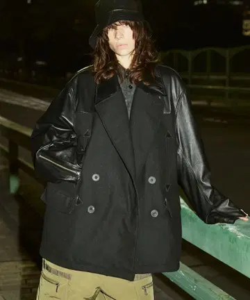 SheepLeather Melton Combination Pea Coat