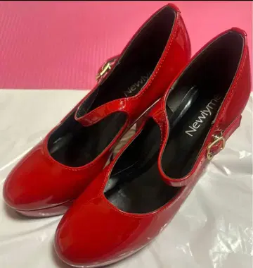 빨간색 스트랩 하이힐 펌프스 통굽 코스프레 분장 정크제품