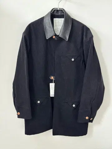 KURO 데님 x 가죽 하프 코트 M 새상품급