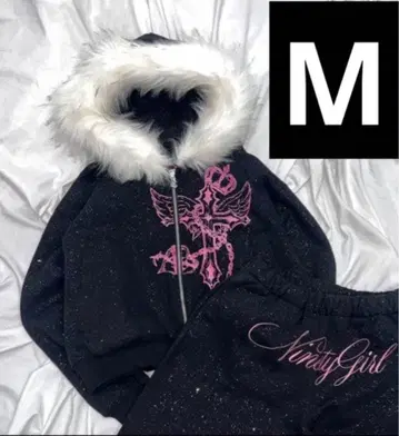 9090 Cross Logo glitter Fur Zip Hoodie