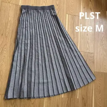 PLST 헤링본 플리츠 스커트 니트 M