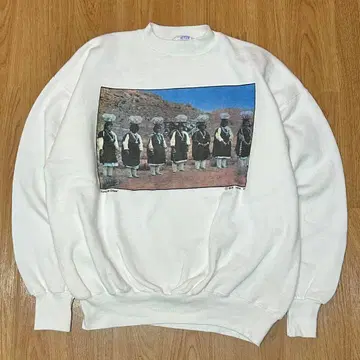 빈티지 80s 인디언 사진 프린트 맨투맨