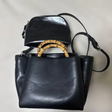 뱀부 핸들 블랙 가죽 백