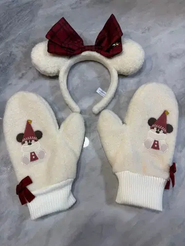 [ 한 번 사용한 새상품급 ] 미키 겨울용 장갑 머리띠 세트