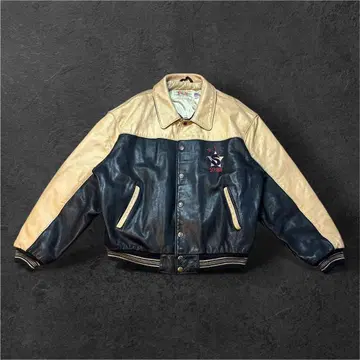 [ 레어 ] 80s90s SCHOTT 가죽 바시티 자켓 블랙/베이지 가죽