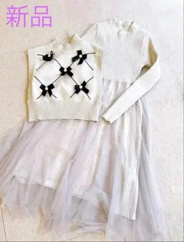 리본 탈부착 가능 니트 원피스 2way 새상품