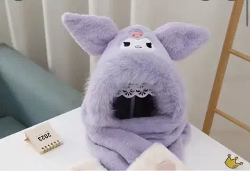 쿠로미 귀달린 후드 보라색 니트 모자 키즈