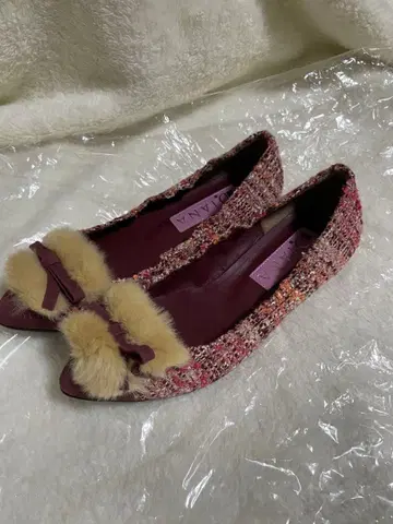 DIANA 다이애나 퍼 플랫슈즈 와인 21.5cm