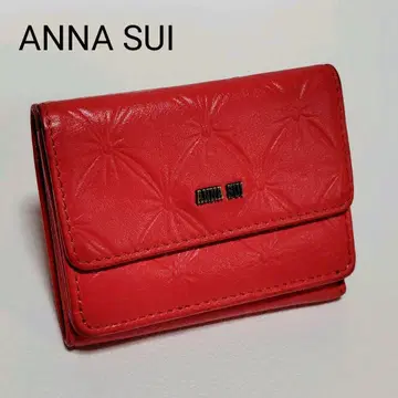 ANNASUI 미니 지갑 빨간색 가죽 엠보 금 로고 심플