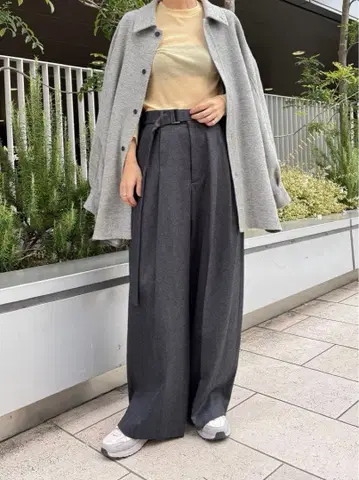 울 혼방 와이드 팬츠 그레이 블랙 올리브