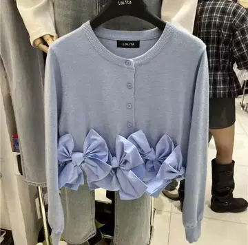 리본 모티브 가디건 헤임리본 숏 가디건