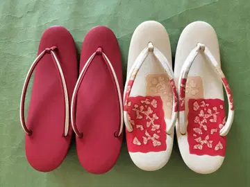 교토 이토추 조리 2켤레 빨간색 무지와 화이트 베이스에 빨간색 무늬