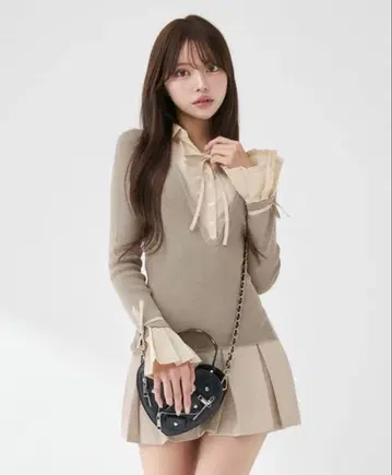 Darich 셔츠 도킹 플리츠 미니 원피스