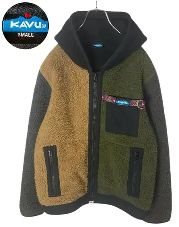 KAVU 어스 컬러 크레이지 패턴 보아 플리스 블루종 티롤리안 테이프