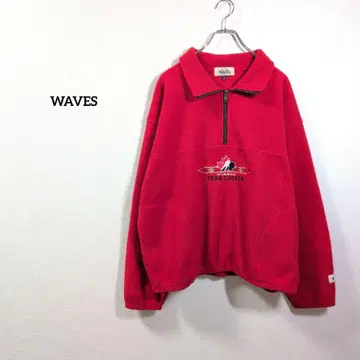 WAVES 빨간색 플리스 하프 지퍼 TEAM CANADA 자수 L