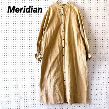 메리디안 밴드 카라 셔츠 원피스 개더 슬리브 면마 혼방 내추럴