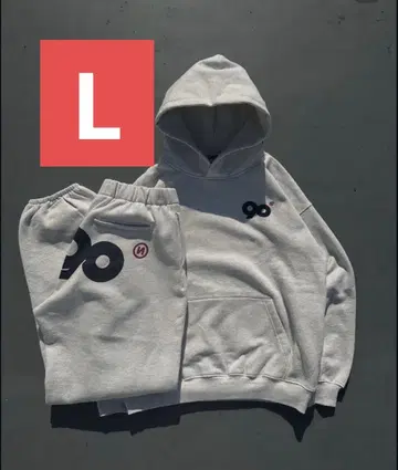 그레이 후드 부착 맨투맨 세트 L