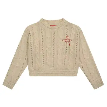 베이지 케이블 니트 크롭 스웨터