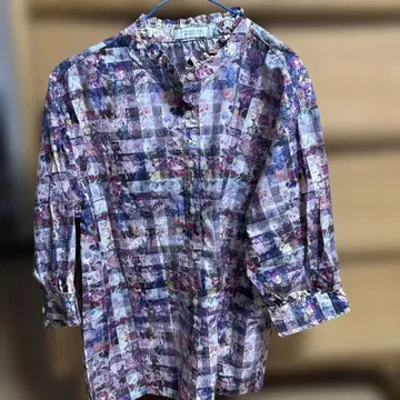 AFTERNOON TEA WARDROBE 꽃무늬 체크 오부 소매 셔츠