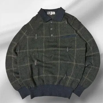 90s vintage 피케 셔츠 울 니트 스웨터 기하학 패턴 레트로