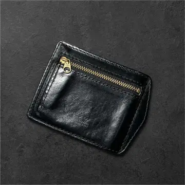 Ryu 머니클립 얇은 타입 가죽 지갑 접이식 지갑 동전 지갑 있음 블랙