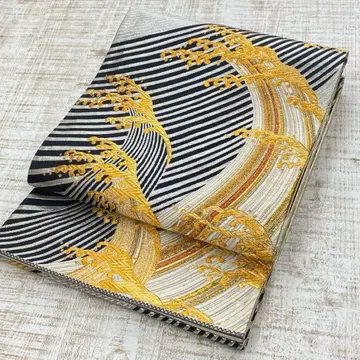 순수 실크 6폭 후쿠로 오비 거친 파도 무늬 포멀