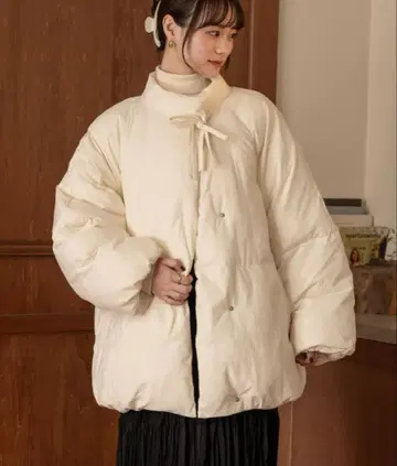 충전솜 리본 미들 코트 아이보리