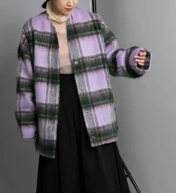 샤기 체크 코쿤 코트