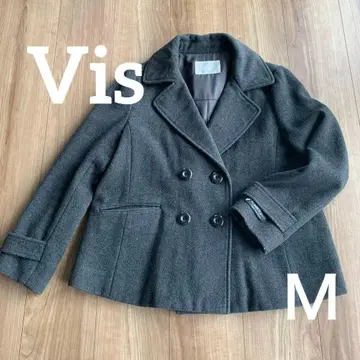 VIS 그레이 더블 브레스트 피 코트 아우터