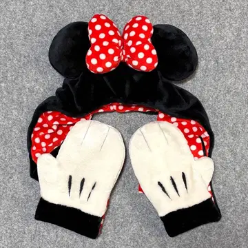 디즈니 미니 팬캡 머플러 장갑 빨간색 도트