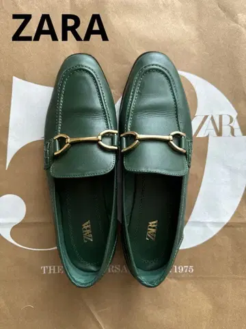 ZARA 그린 가죽 로퍼 여성 신발